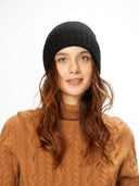 Unisex Cashmere Rib Knit Hat Black - Gobi Cashmere #color_black