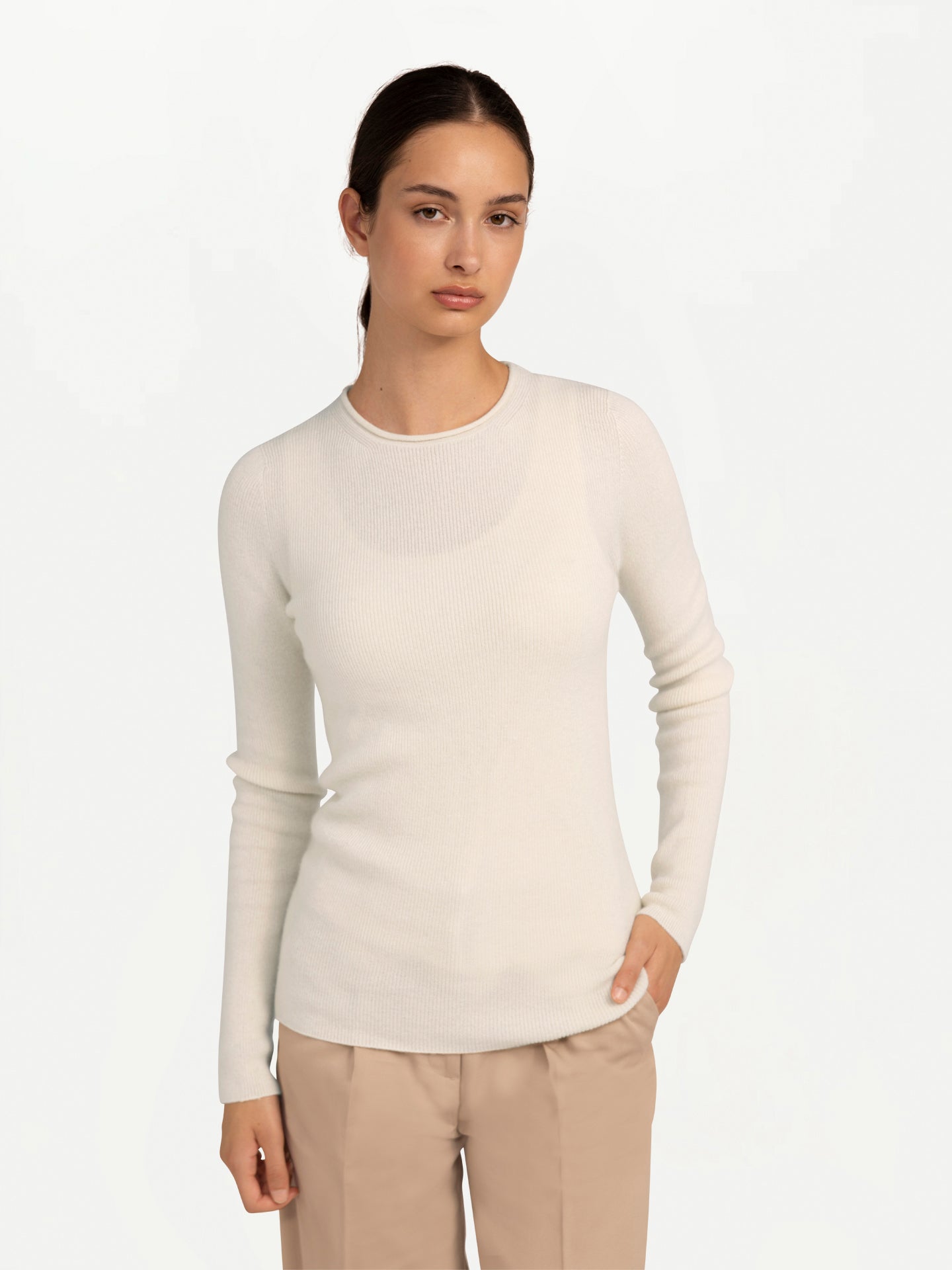 Women's GOBI Cashmere Lightweight Crew-Neck Jumper White