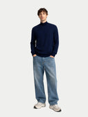 Men Cashmere Silk High Neck  Jumper Mood Indigo - Gobi Cashmere