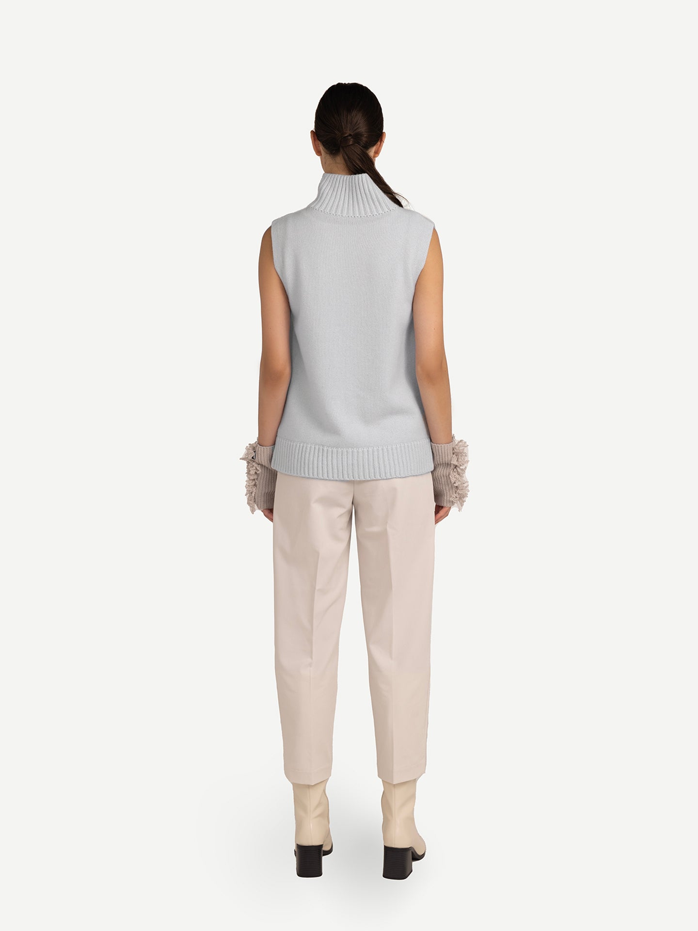 Women's Cut-Out Cashmere Vest Silver Birch - Gobi Cashmere