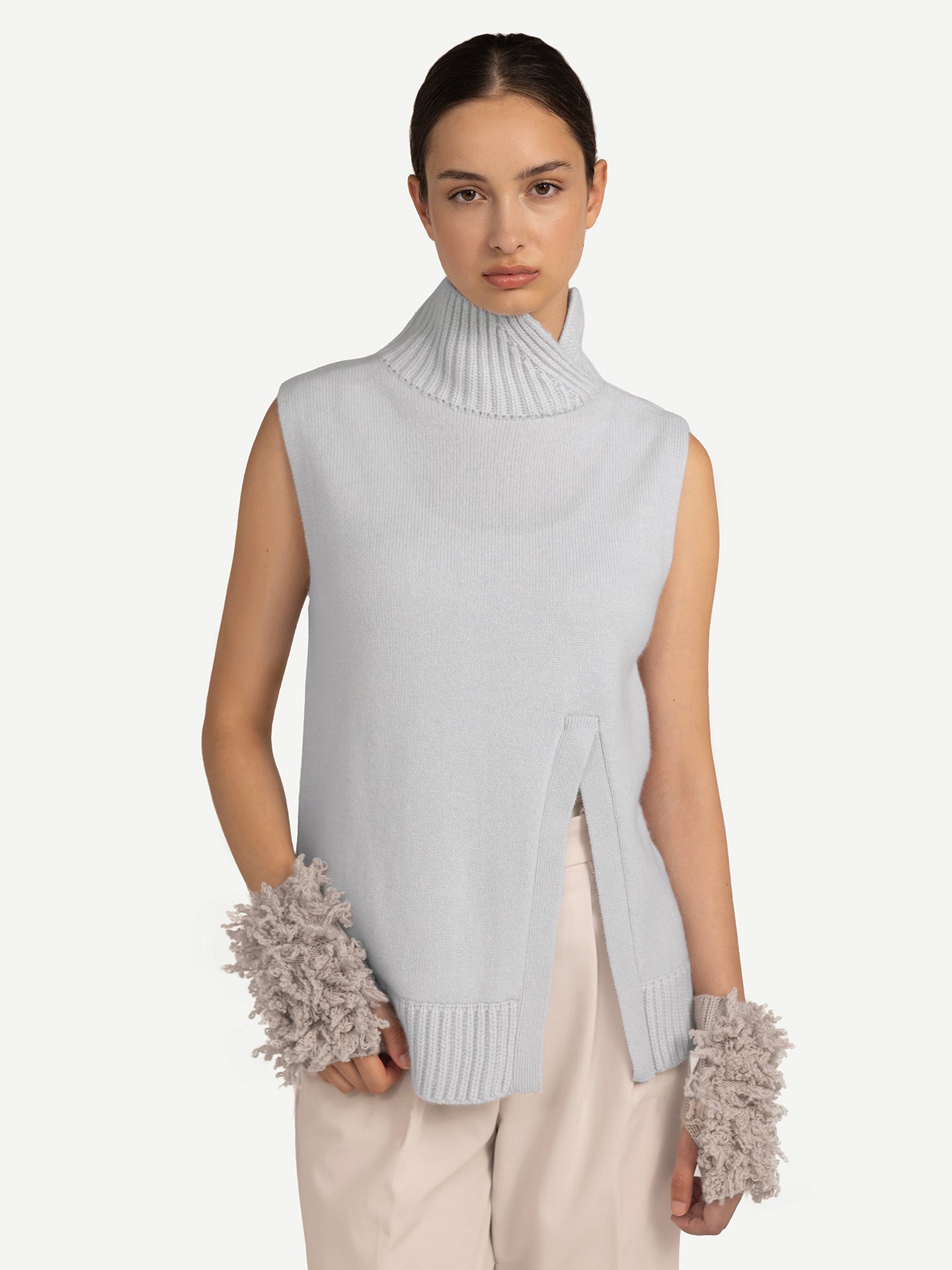 Women's Cut-Out Cashmere Vest Silver Birch - Gobi Cashmere