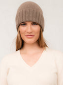 Women's Cashmere Rib Knit Hat Taupe - Gobi Cashmere #color_taupe
