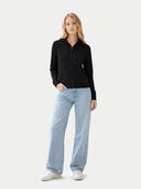 Woman Zipper Hoodie with Smiley Pocket Black - Gobi Cashmere