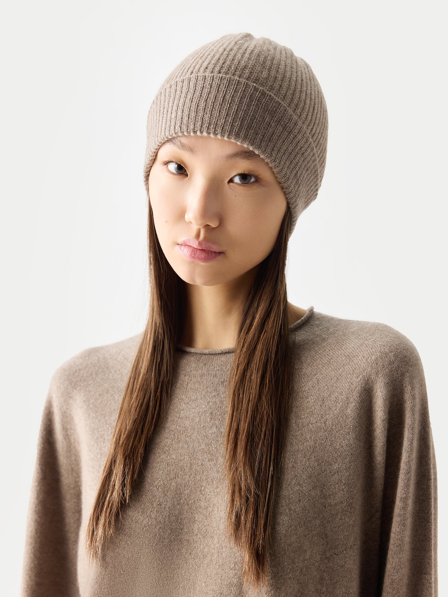 Organic Colour Cashmere Ribbed Knit Hat