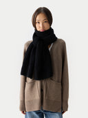 Wide Rib Knit Cashmere Scarf Black | GOBI UK