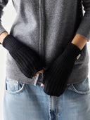 Cashmere Fingerless Mittens Black I GOBI UK