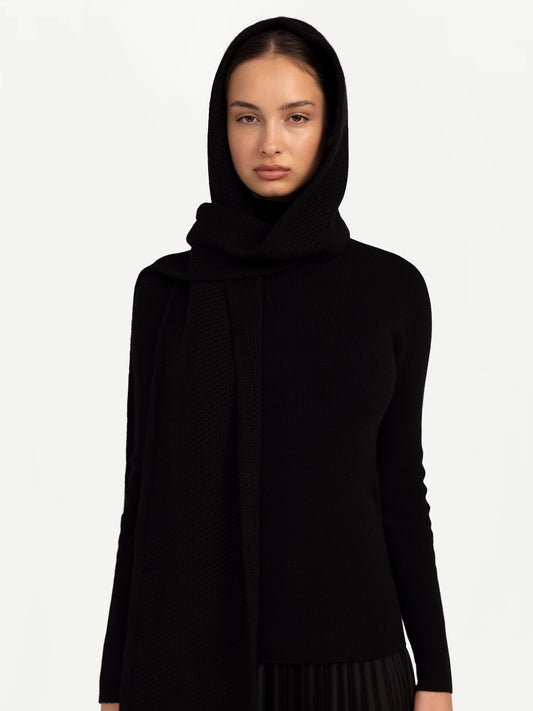Unisex Cashmere Hooded Scarf Black - Gobi Cashmere