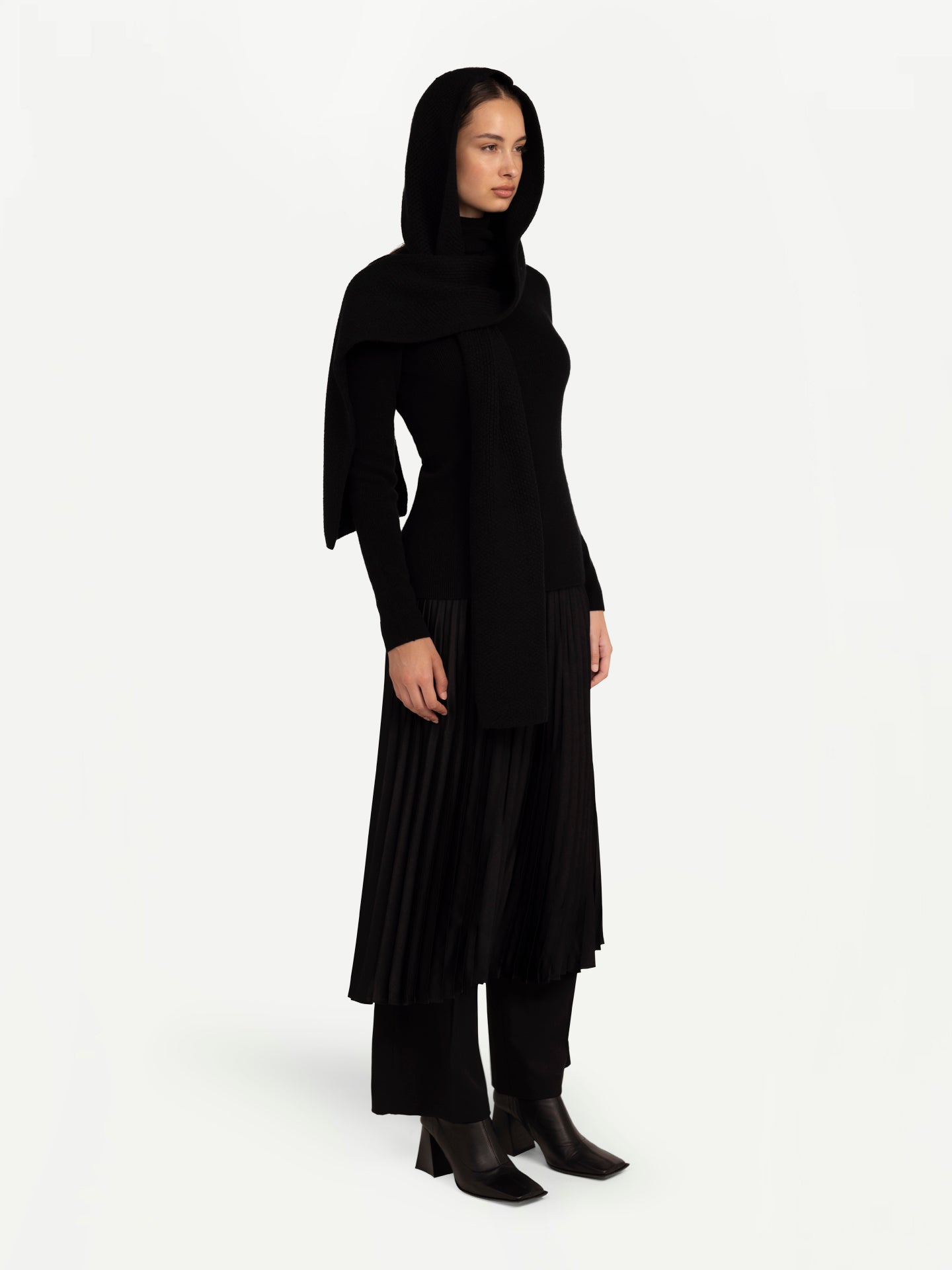 Unisex Cashmere Hooded Scarf Black - Gobi Cashmere