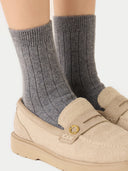 Unisex Trim Knit Bed Socks in Dim Gray | GOBI Cashmere UK