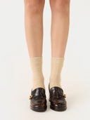Women's Cashmere Trim Knit Socks Taupe - Gobi Cashmere #color_beige