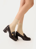 Women's Cashmere Trim Knit Socks Taupe - Gobi Cashmere #color_beige