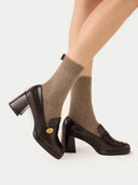 Women's Cashmere Trim Knit Socks Taupe  - Gobi Cashmere