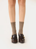 Women's Cashmere Trim Knit Socks Taupe  - Gobi Cashmere