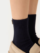 Women's Cashmere Trim Knit Socks Navy - Gobi Cashmere