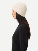 Cashmere Rib Knit Hat /Unisex/ White - Gobi Cashmere #color_white