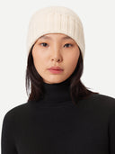 Cashmere Rib Knit Hat /Unisex/ White - Gobi Cashmere #color_white