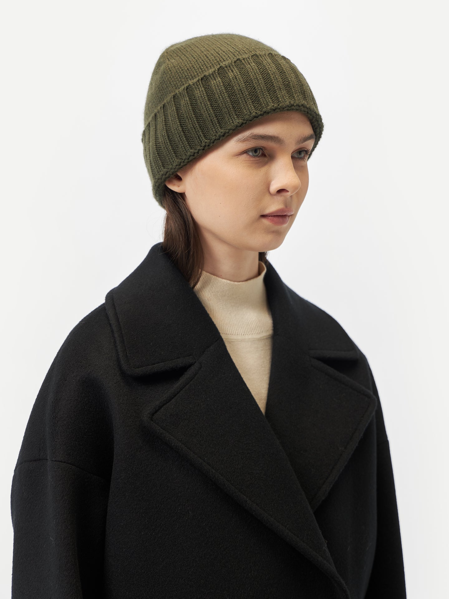 Unisex Cashmere Rib Knit Hat Capulet Olive - Gobi Cashmere