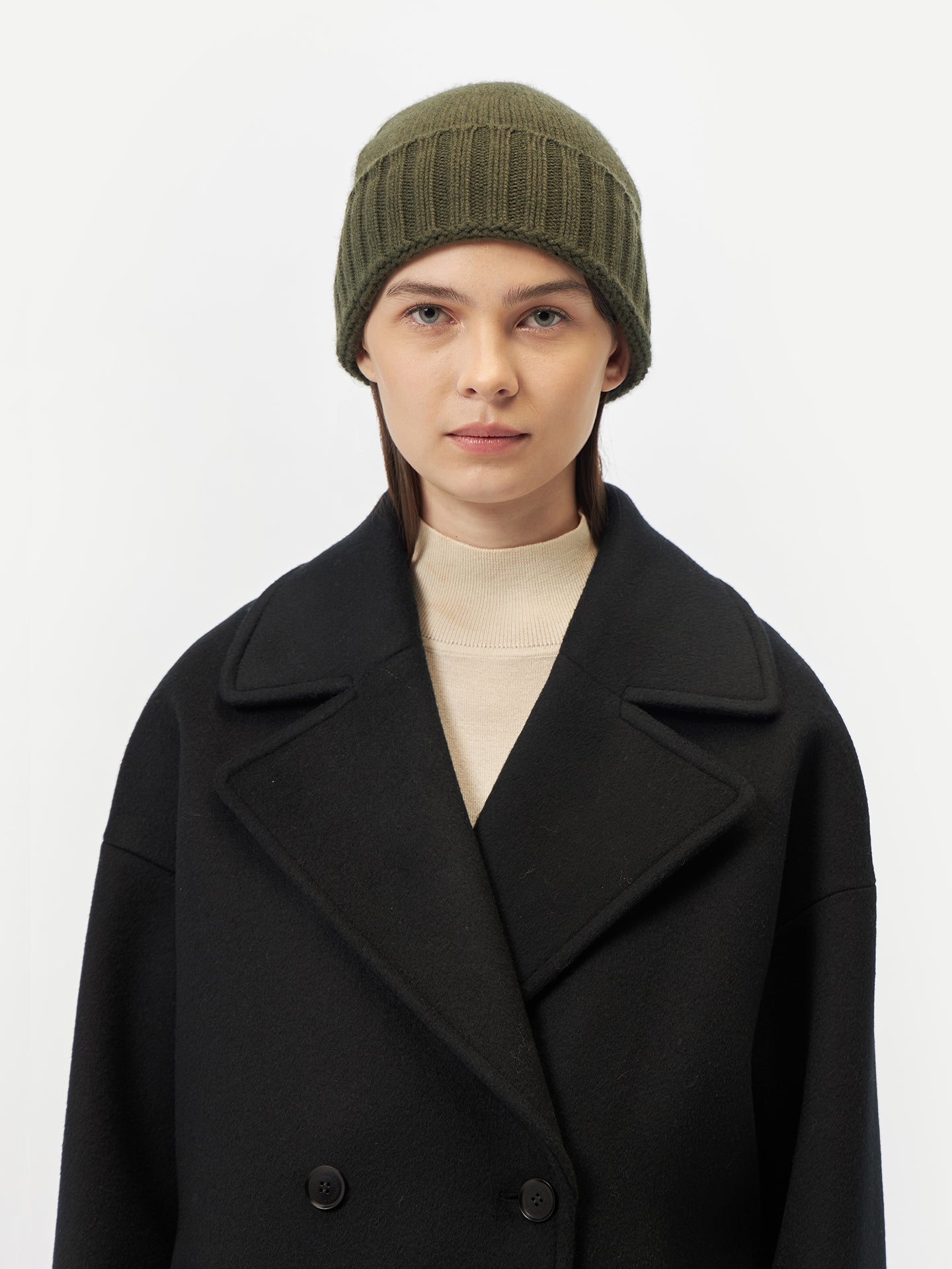 Unisex Cashmere Rib Knit Hat Capulet Olive - Gobi Cashmere