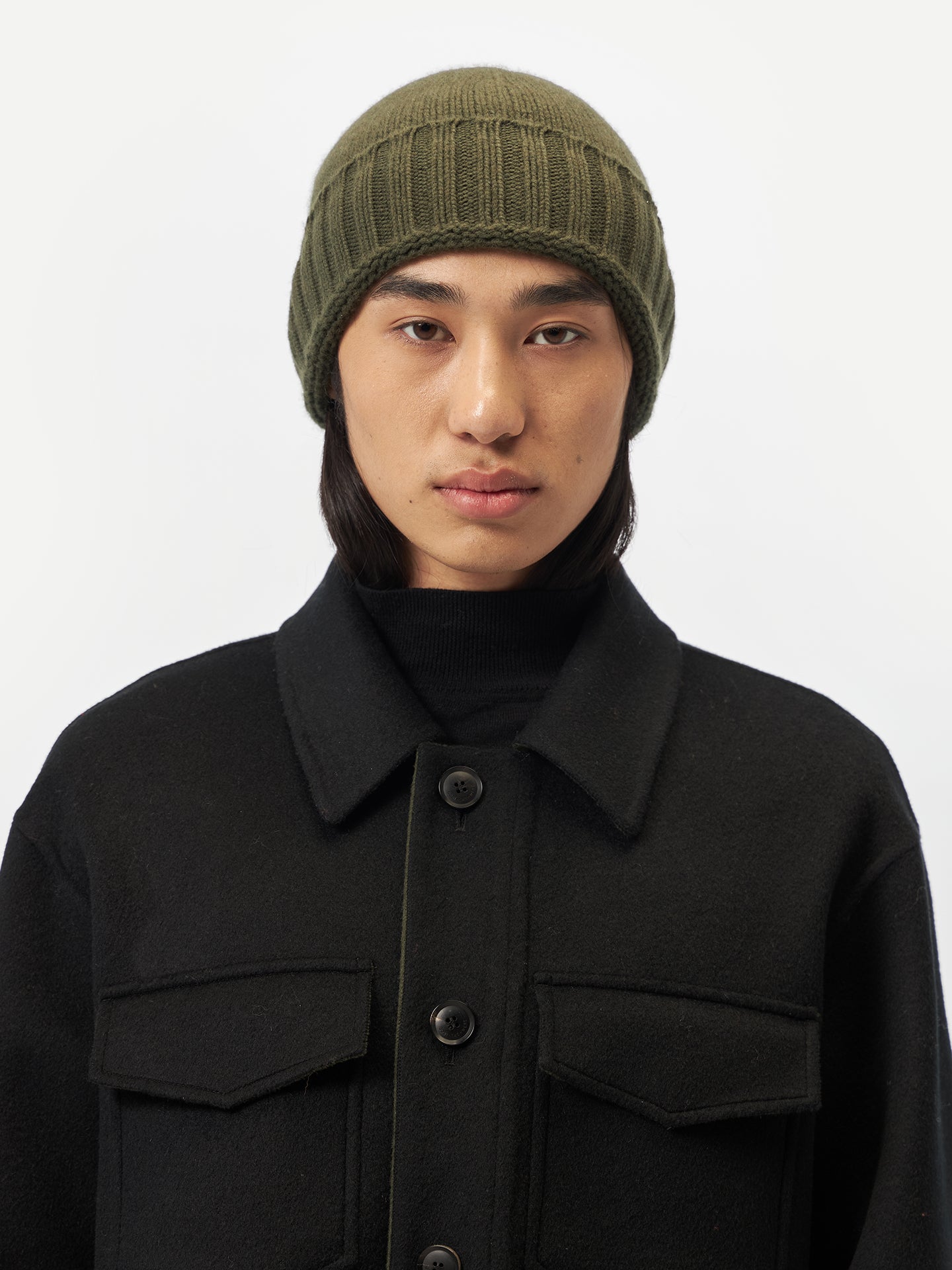 Unisex Cashmere Rib Knit Hat Capulet Olive - Gobi Cashmere