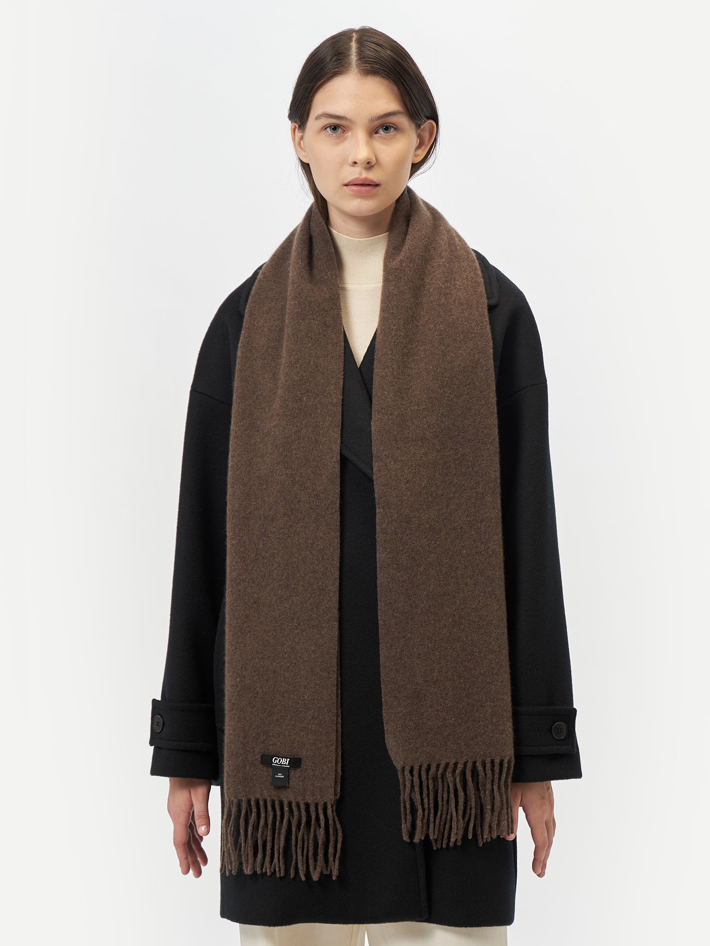 Unisex Cashmere Fringed Scarf Cocoa - Gobi Cashmere