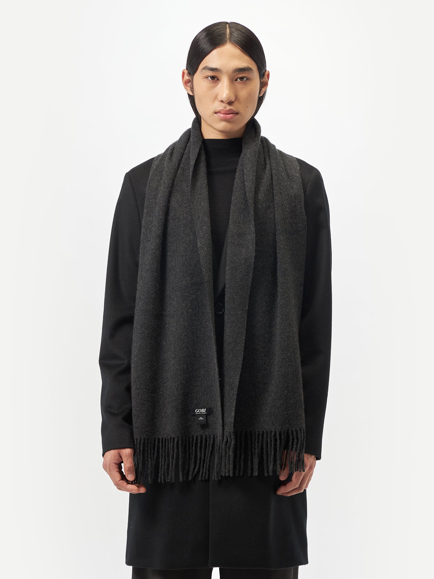 Unisex Cashmere Fringed Scarf Charcoal - Gobi Cashmere