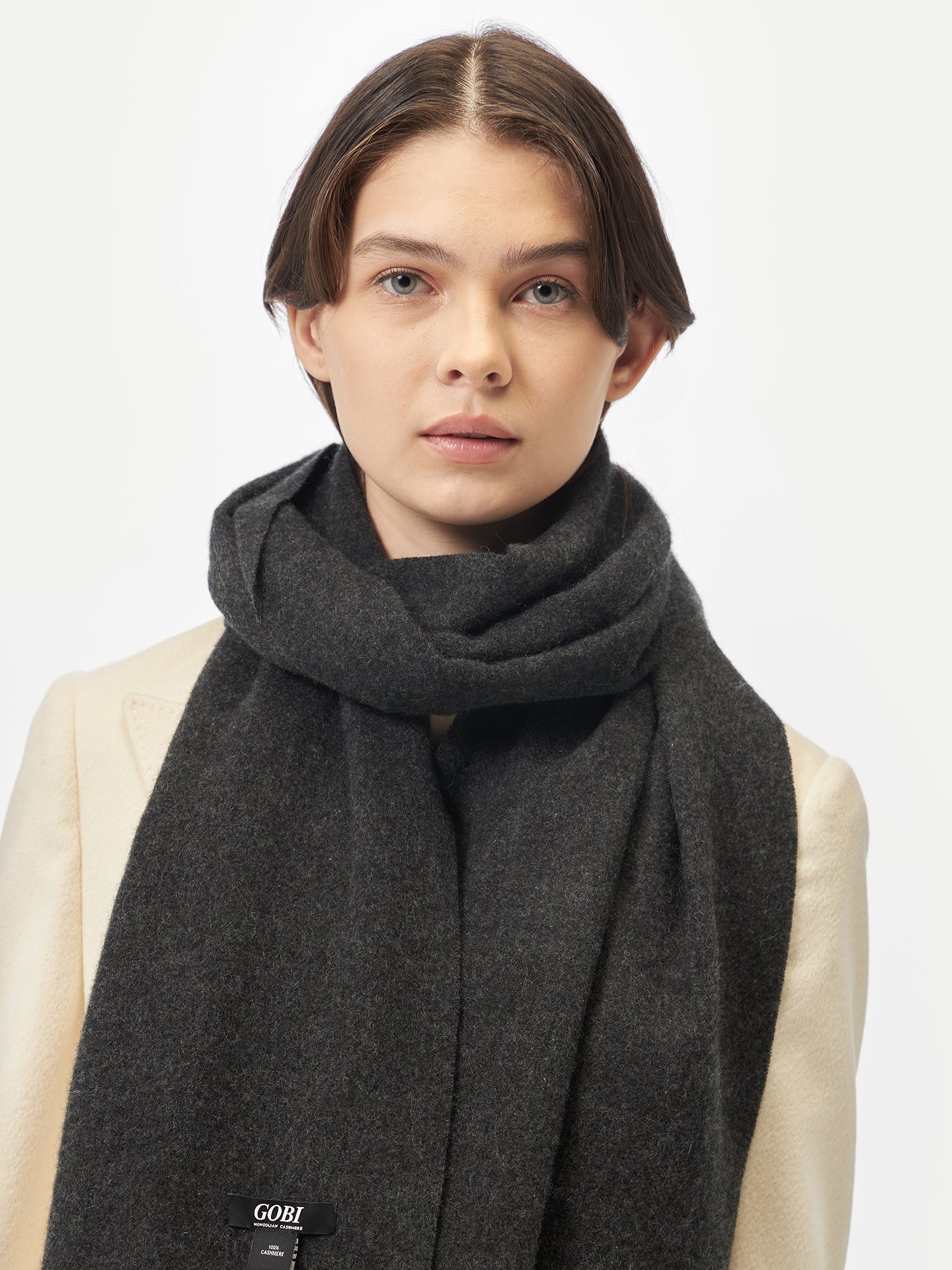 Unisex Cashmere Fringed Scarf Charcoal - Gobi Cashmere