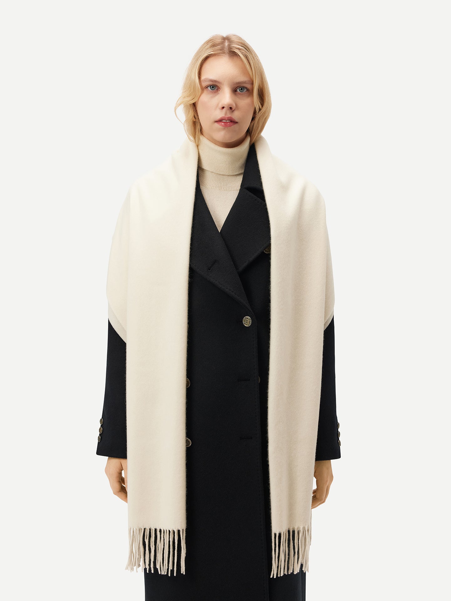 Unisex Cashmere Oversized Woven Scarf White - Gobi Cashmere