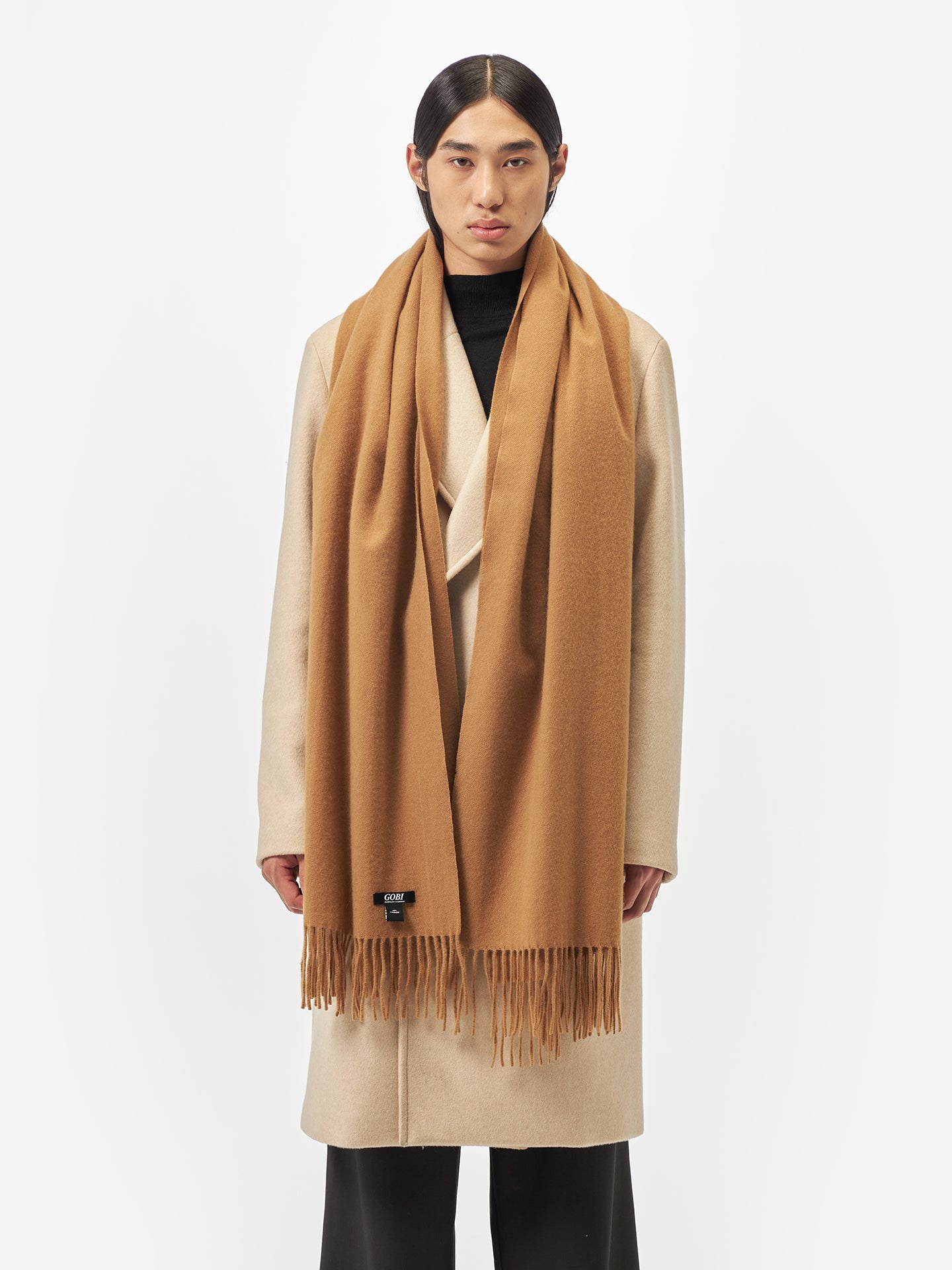 Unisex Cashmere Oversized Woven Scarf Almond - Gobi Cashmere