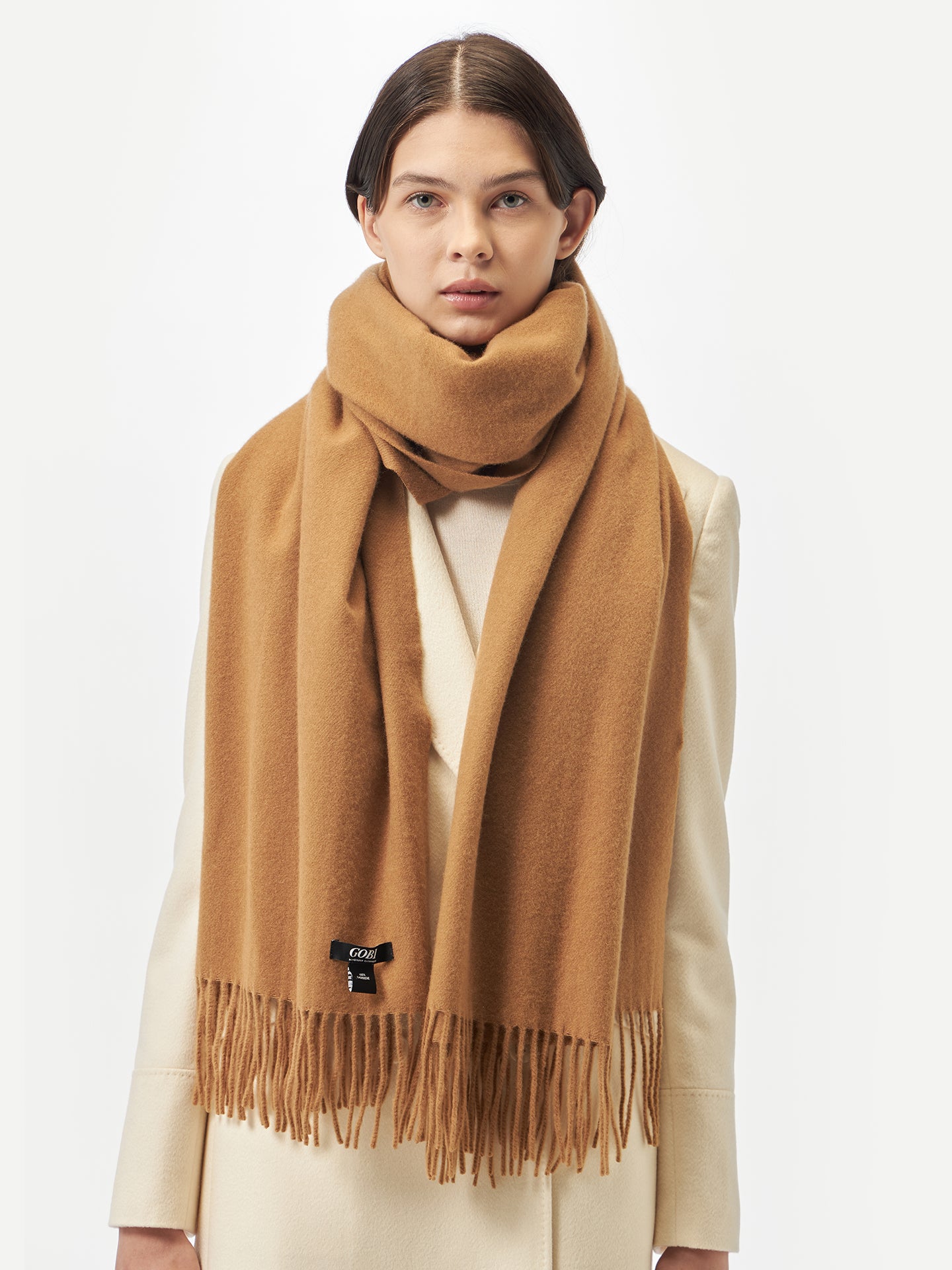 Unisex Cashmere Oversized Woven Scarf Almond - Gobi Cashmere