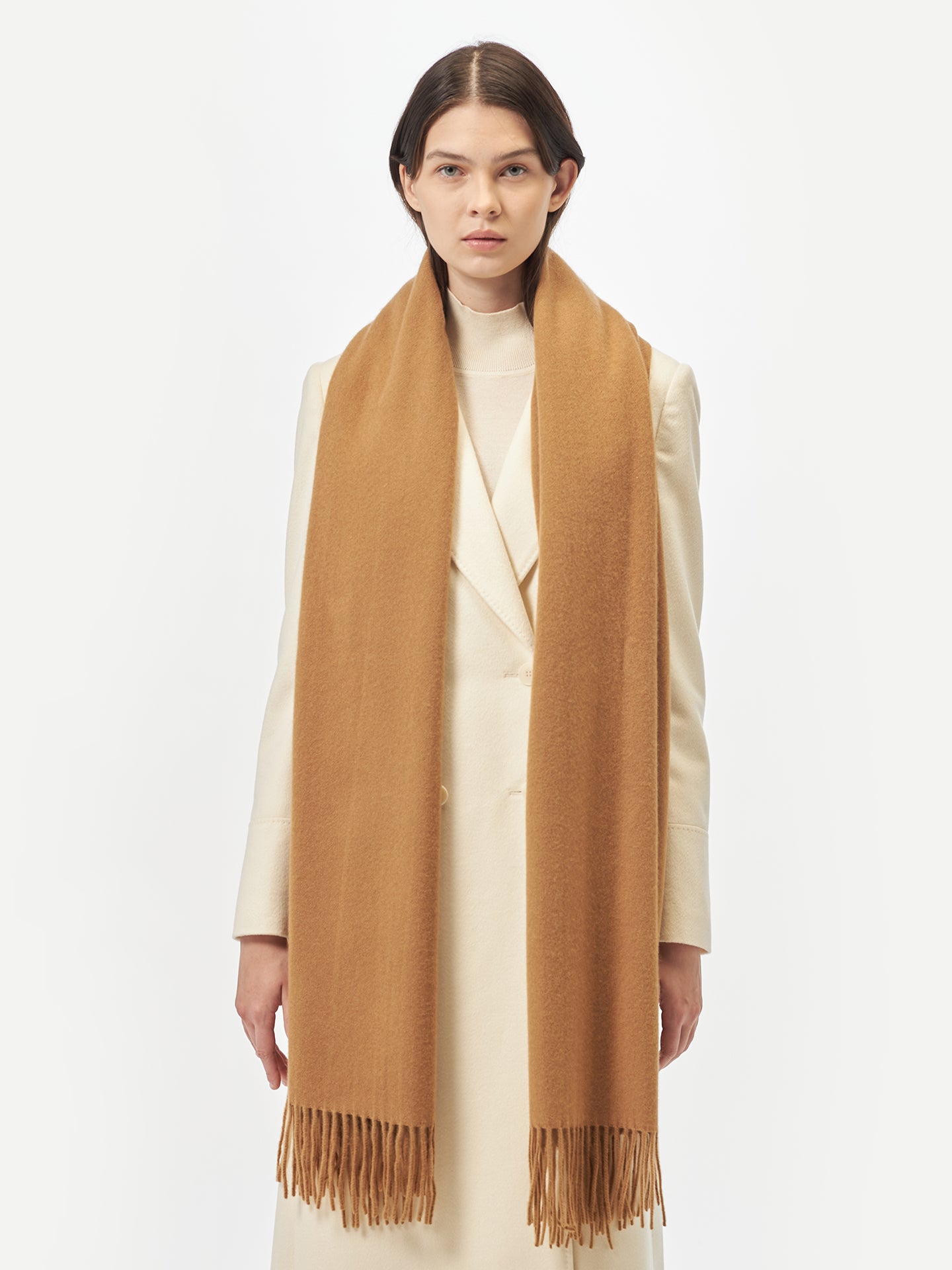 Unisex Cashmere Oversized Woven Scarf Almond - Gobi Cashmere