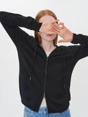 Women's Cashmere Full-Zip Hoodie Black - Gobi Cashmere #color_black