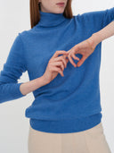 Women's Cashmere Turtle Neck Sweater Blue - Gobi Cashmere #color_blue