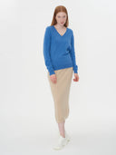 Women's Cashmere V-Neck Sweater Blue - Gobi Cashmere #color_blue