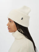 Unisex Cashmere Ribbed Chunky Beanie White - Gobi Cashmere #color_soft-white