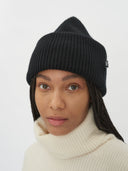 Unisex Cashmere Ribbed Chunky Beanie Black - Gobi Cashmere #color_black