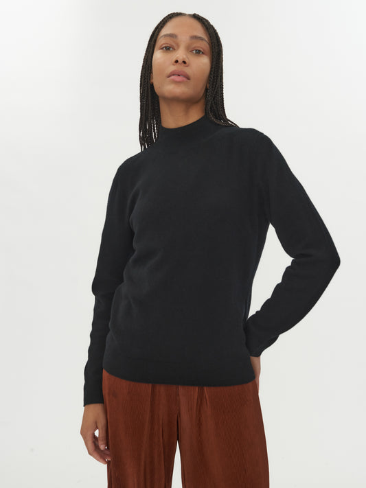 Women's Cashmere Mock Neck Sweater Black - Gobi Cashmere