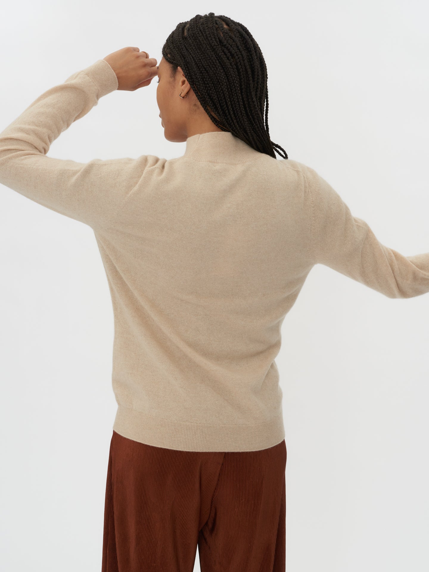 Women's Cashmere Mock Neck Sweater Beige - Gobi Cashmere