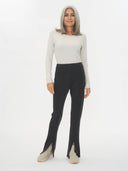 Women's Cashmere Front Slit Trousers Charcoal - Gobi Cashmere #color_charcoal