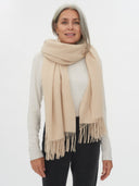Unisex Cashmere Oversized Woven Scarf Taupe - Gobi Cashmere #color_beige