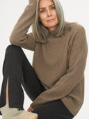 Women's Cashmere High Neck Jumper Taupe - Gobi Cashmere #color_taupe