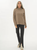 Women's Cashmere High Neck Jumper Taupe - Gobi Cashmere #color_taupe