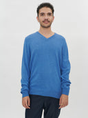 Men’s Basic V-Neck Cashmere Sweater Blue | GOBI UK #color_blue