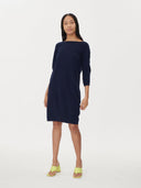 Women's Cashmere Boat Neck Dress Navy - Gobi Cashmere #color_navy