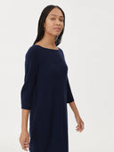 Women's Cashmere Boat Neck Dress Navy - Gobi Cashmere #color_navy