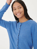 Women's Cashmere Crew Neck Cardigan Blue - Gobi Cashmere #color_blue