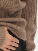 Women's Cashmere Zip Detailed Rib Polo Taupe - Gobi Cashmere #color_taupe