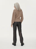 Women's Cashmere Zip Detailed Rib Polo Taupe - Gobi Cashmere #color_taupe