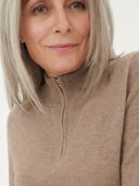 Women's Cashmere Zipped High Neck Sweater Taupe - Gobi Cashmere #color_taupe