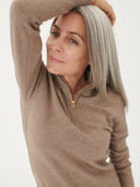 Women's Cashmere Zipped High Neck Sweater Taupe - Gobi Cashmere #color_taupe