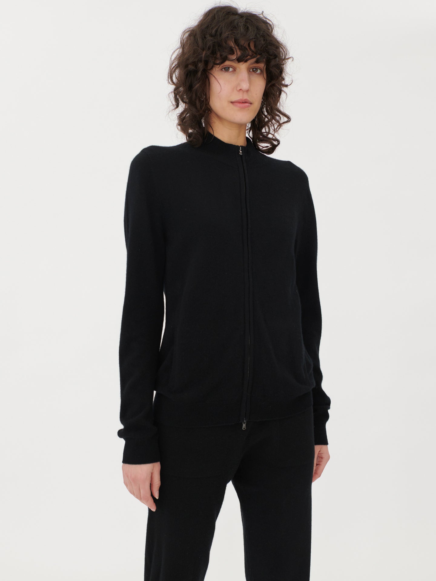 Women's Cashmere Full-Zip Cardigan Black - Gobi Cashmere